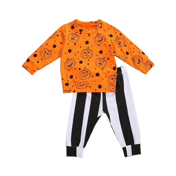 Toddler Boys Girls Ghost Print Tops Pullover Pants Halloween Outfits Set Green